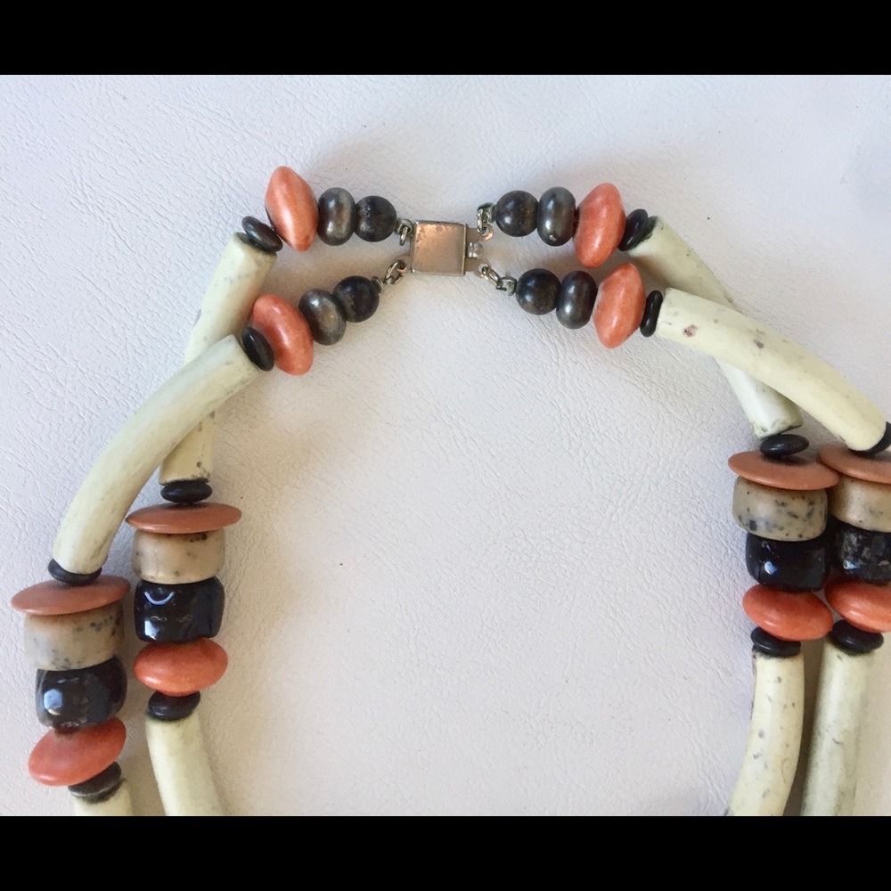 BEN-AMUN STATEMENT NECKLACE STONE PEWTER TRIBAL - Picture 6 of 6